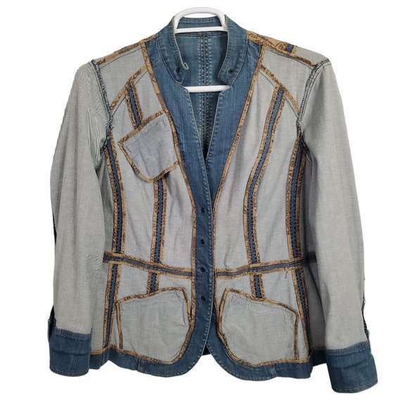 Coldwater Creek Size W18 18W Jacket Denim Jean V-neck Snaps Pockets Fitted Blue - Picture 4 of 12